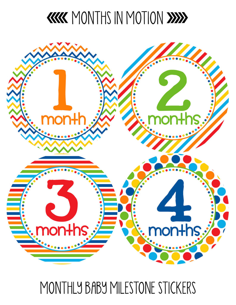 Months in Motion 318 Baby Boy Month Stickers for Newborn Primary Color –  Months In Motion