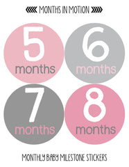 Months in Motion 159 Monthly Baby Stickers Baby Girl Pink Grey 12 Months - Monthly Baby Sticker