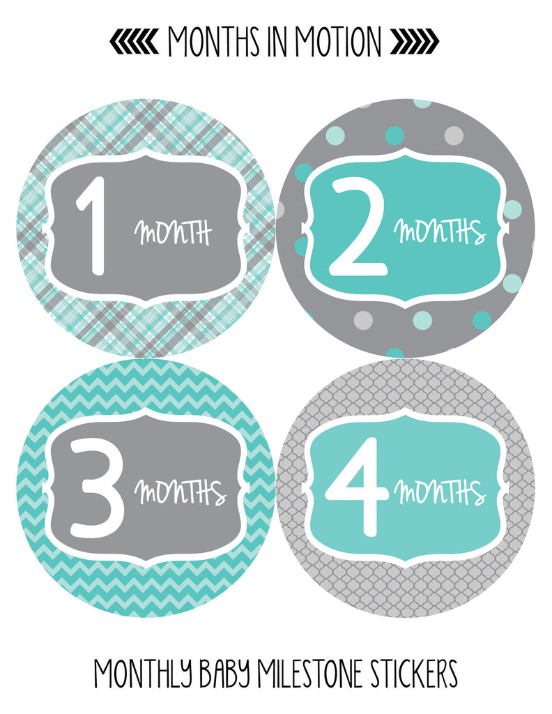 Months in Motion 132 Monthly Baby Stickers Baby Boy - Month 1-12