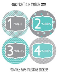 Months in Motion 132 Monthly Baby Stickers Baby Boy - Month 1-12 - Monthly Baby Sticker