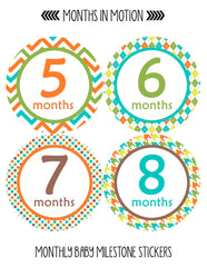 Months in Motion 117 Monthly Baby Stickers Baby Boy Milestone Age Sticker Photo - Monthly Baby Sticker