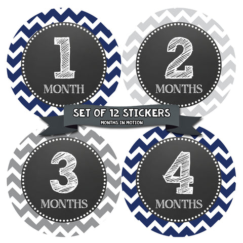 Baby Month Stickers | 12 Monthly Milestone Stickers for Baby Boy (1032)