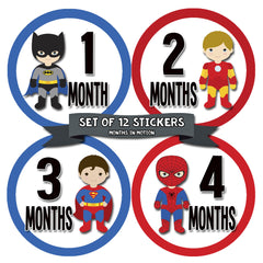 Monthly Baby Stickers Superhero Baby Boy Month 1-12 Milestone Age Sticker Photo - Monthly Baby Sticker