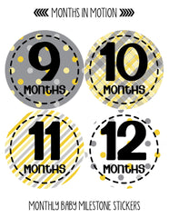 Months in Motion 275 Monthly Baby Stickers Gender Neutral Months 1-12 - Monthly Baby Sticker