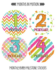 Months in Motion 279 Baby Month Stickers for Newborn Girl Colorful Design - Monthly Baby Sticker