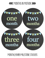 Months in Motion 335 Monthly Baby Stickers Baby Boy Months 1-12 Chalkboard - Monthly Baby Sticker