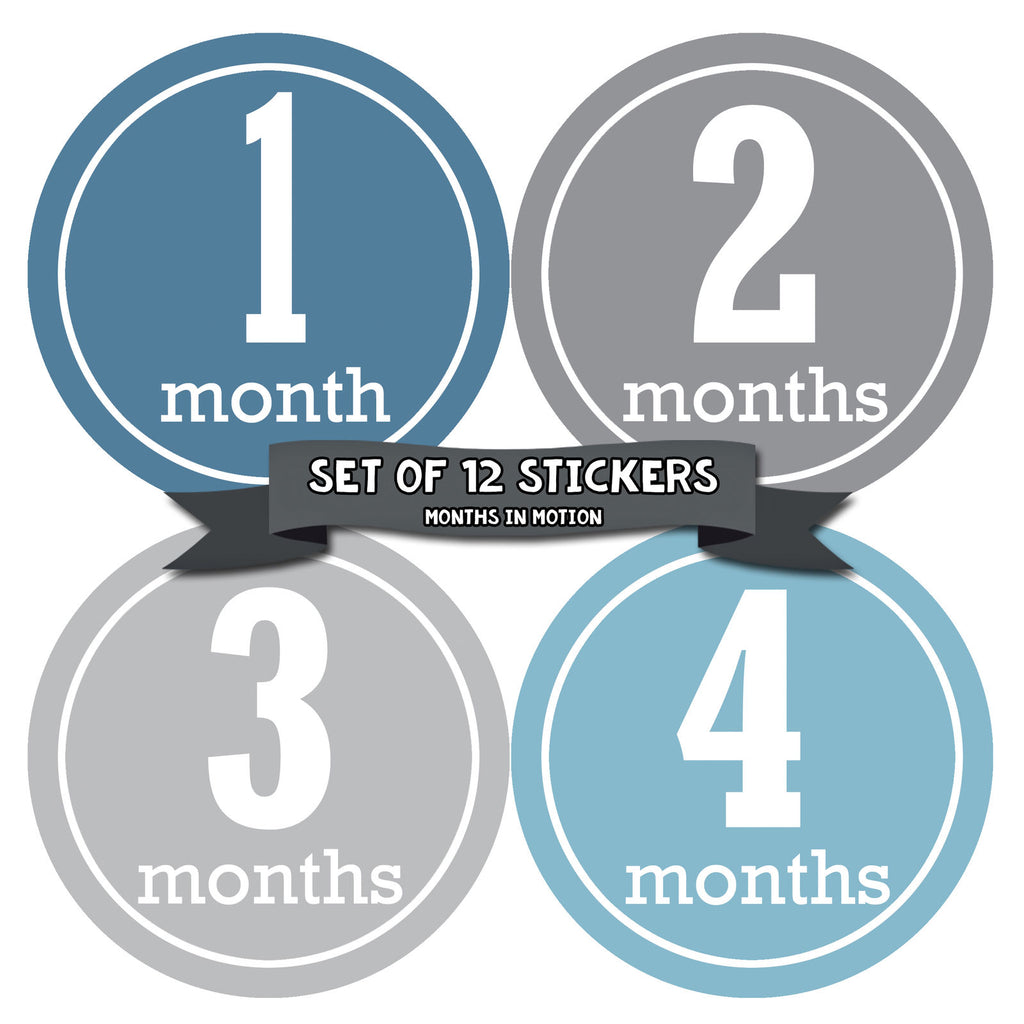 Months in Motion 163 Monthly Baby Stickers Baby Boy Month 1-12 Milestone Sticker - Monthly Baby Sticker