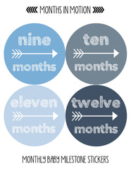 MONTHS IN MOTION Monthly Baby Photo Milestone Month Age Growth Stickers for BOY - Monthly Baby Sticker