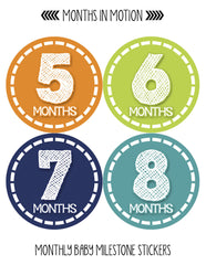 MONTHS IN MOTION Monthly Baby Photo Milestone Month Age Growth Stickers for Boy - Monthly Baby Sticker