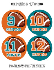 Monthly Baby Stickers Football Baby Boy Month 1-12 Milestone Age Sticker Photo - Monthly Baby Sticker