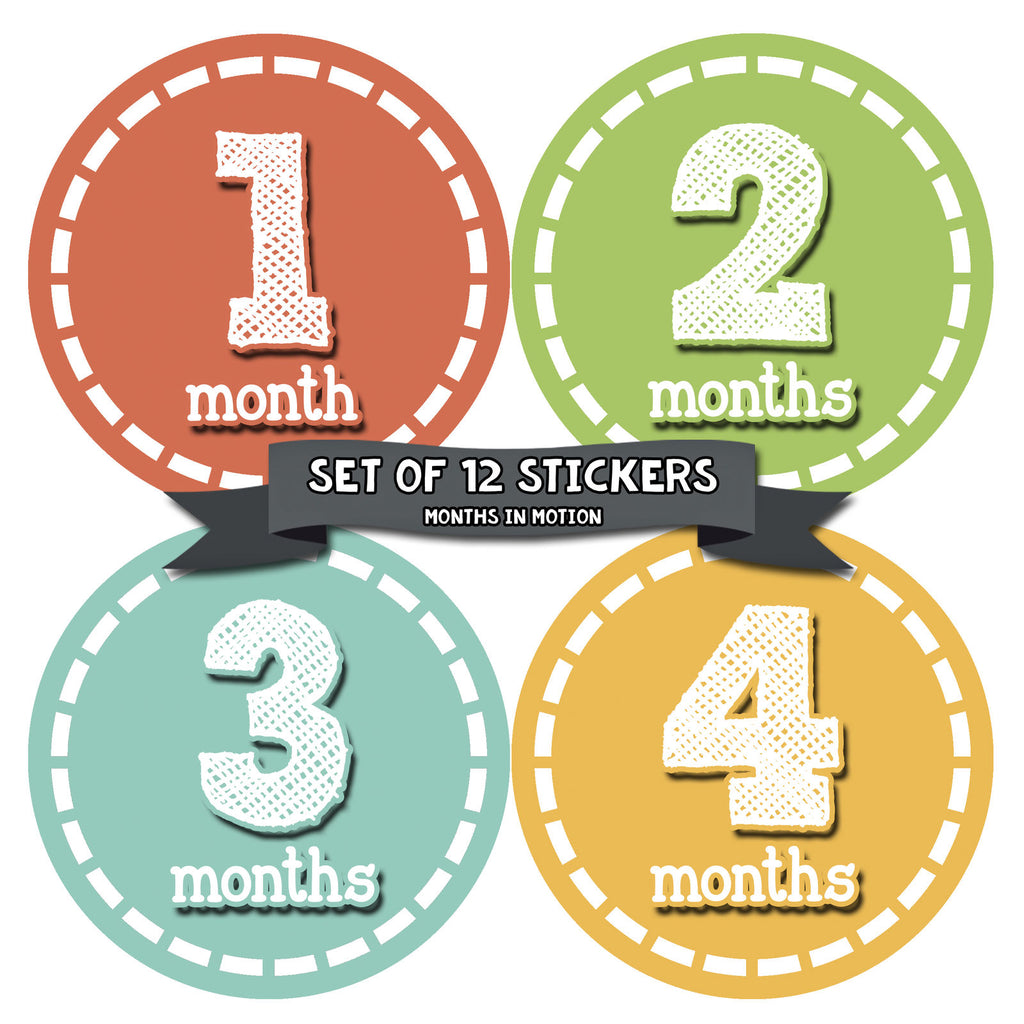 Baby Monthly Milestone Stickers - First Year Set of Baby Boy Month