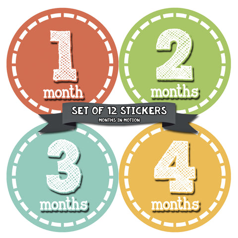 Months in Motion 083 Monthly Baby Stickers Baby Boy or Baby Girl Month 1-12