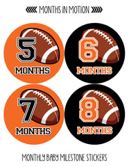 Monthly Baby Stickers Football Baby Boy Month 1-12 Milestone Sticker - Monthly Baby Sticker
