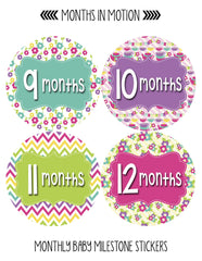 MONTHS IN MOTION Monthly Baby Photo Milestone Month Age Growth Stickers for Girl - Monthly Baby Sticker
