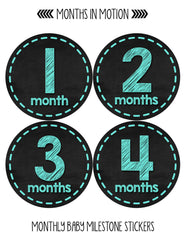 Months in Motion 431 Monthly Baby Stickers Baby Boy Chalkboard Milestone Age - Monthly Baby Sticker