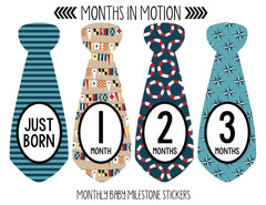MONTHS IN MOTION Monthly Newborn Baby BOY tie Milestone Stickers DELUXE SET