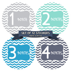 Months in Motion 142 Monthly Baby Stickers Milestone Age Sticker Boy Chevron - Monthly Baby Sticker