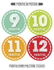 Months in Motion 375 Monthly Baby Stickers Baby Boy 12 Months Milestone Sticker - Monthly Baby Sticker