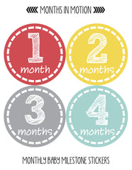 Months in Motion 168 Monthly Baby Stickers Baby Boy Month 1-12 Milestone Sticker - Monthly Baby Sticker