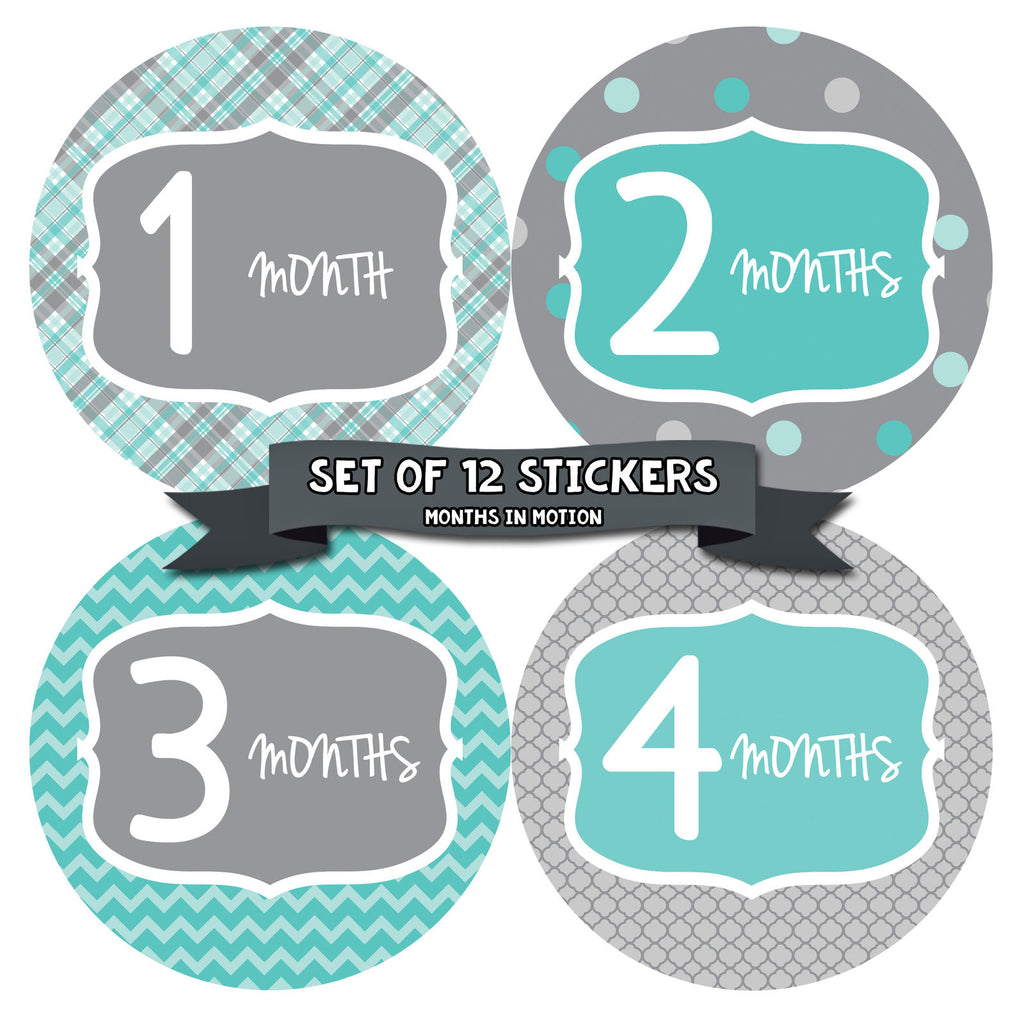 Months in Motion 132 Monthly Baby Stickers Baby Boy - Month 1-12
