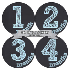 MONTHS IN MOTION Monthly Newborn Baby BOY Milestone Stickers Photo Prop