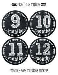 Months in Motion 155 Monthly Baby Stickers Baby Boy or Baby Girl Chalkboard - Monthly Baby Sticker