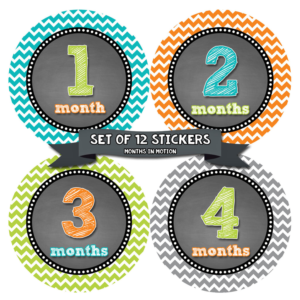 MONTHS IN MOTION Monthly Newborn Baby BOY Milestone Photo Prop Stickers