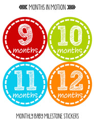 Months in Motion 289 Monthly Baby Stickers Baby Boy Months 1-12 Milestone - Monthly Baby Sticker