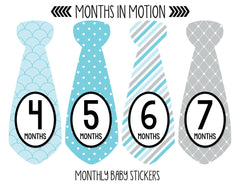 MONTHS IN MOTION Monthly Newborn Baby BOY Tie Milestone Stickers DELUXE SET