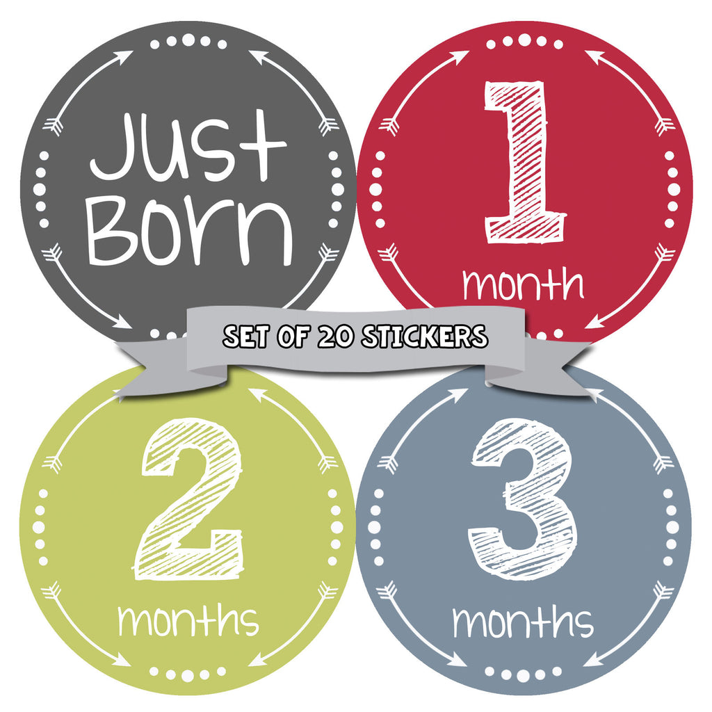 MONTHS IN MOTION Monthly Newborn Baby Boy Milestone Stickers DELUXE SET